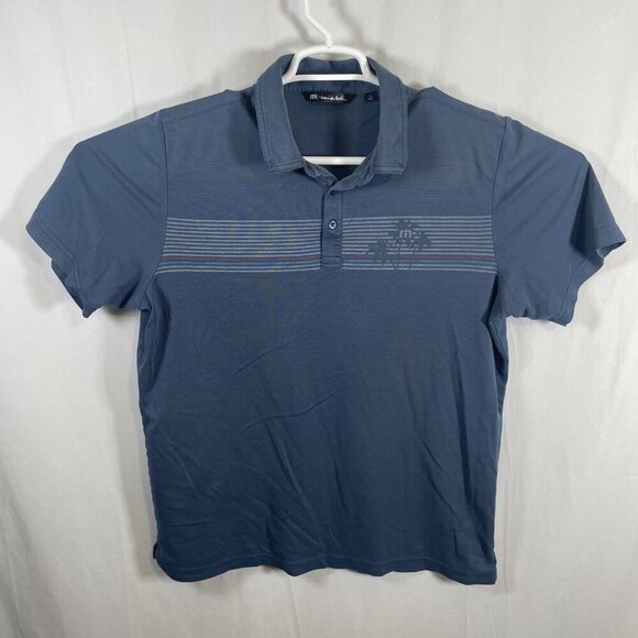 Travis Mathew Polo Shirt Men’s XL Blue Palm Trees Preppy Golf Performance - Picture 1 of 8